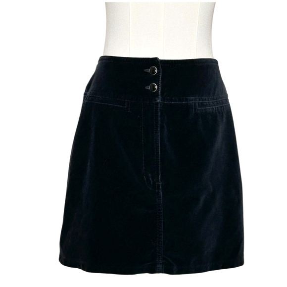 Express Vintage Black Velvet Button Front A Line Mini Skirt Size 6 90s - Picture 1 of 6